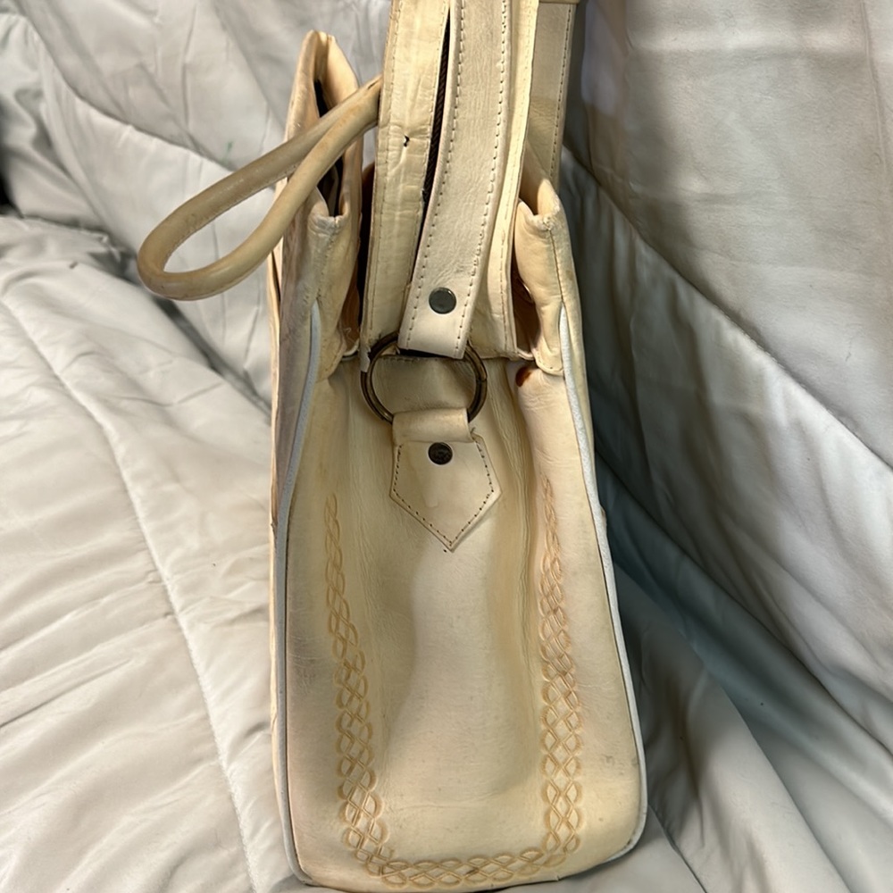 Vintage Leather Hand Tooled RARE Purse 1960s Mexico Ivory Yellow Mayan Roses - Picture 8 of 16